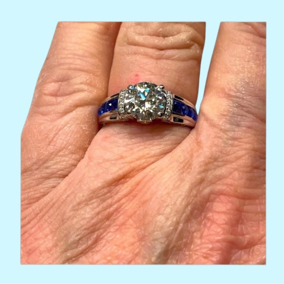 2 ct MOISSANITE & Sapphires 3x Rhodium Sterling Engagement/Ring! - Picture 2 of 13